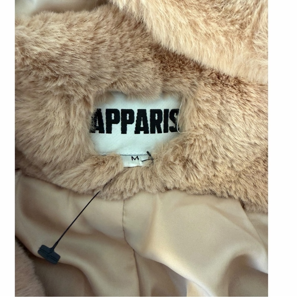 Apparis Sand Plush Faux Fur Hooded Coat M Neutral Beige Vegan Luxe Soft NWOT - Picture 10 of 13